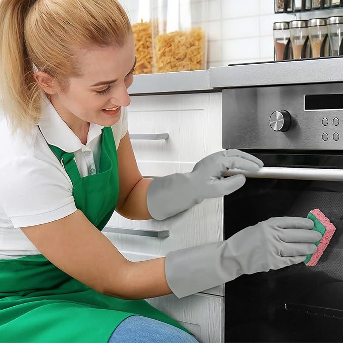 Cleanbear Reusable Dish Washing Rubber Glove Set of 3, Household Cleaning Gloves for Washing