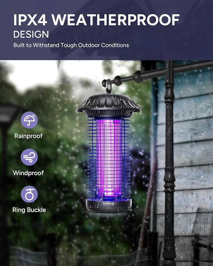 Buzbug LED Bug Zapper Indoor Outdoor, Up to 50,000 Hrs Lifespan Lamps, 6.5ft Power Cord, IPX4 Waterproof, High-Voltage, Mosquito Zapper, Fly Trap Mosquito Trap, Fly Killer Fly Zapper -MO008C