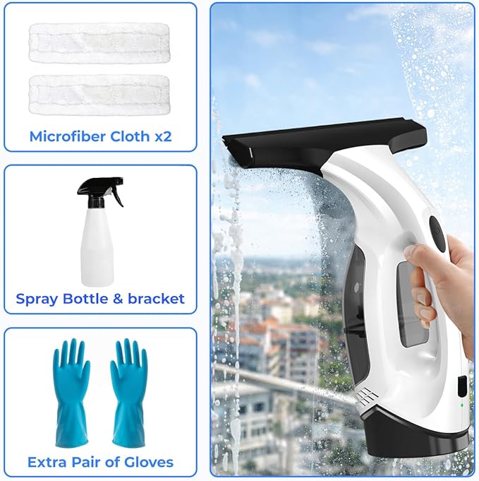 Plubedo Window Vacuum Squeegee Cordless Electric Window Cleaner Tool 11 inches Window Cleaning Kit Shower Squeegee for Shower Doors, Mirrors, Car Windshields and Tiles