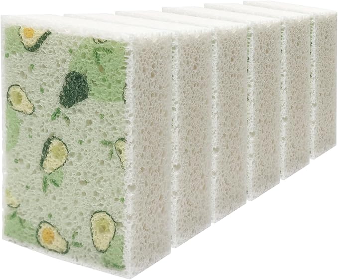Scratch Scrub Sponge, 6 Kitchen Sponges for Cleaning Around the Home, Bathroom & More, Large Size Scratch-Free Dish Scrubber, Best for Nonstick Pots and Pans (4" x 6" x 1"), Avocado