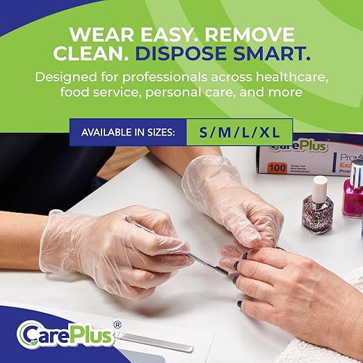 CARE PLUS Vinyl Gloves Clear Extra Large Size 1000 Count | Heavy Duty, Non-Sterile, Powder-Free, Latex-Free Rubber | Food Prep, Kitchen & Cleaning Gloves, Ideal for Professional Use