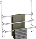 CANYAVE Over The Door Towel Rack, Extendable Triple Towel Storage Holder with Hooks, 24.02 Inches Towel Bar Hanger Towel Racks for Bathroom (Silver)