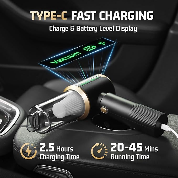 Cordless Car Vacuum Cleaner: Handheld Vacuum with 16000Pa Strong Suction, Brushless Motor & HEPA Filter, 7-in-1 Cleaning Kit, Type-C Charging for Home Office Car Pet