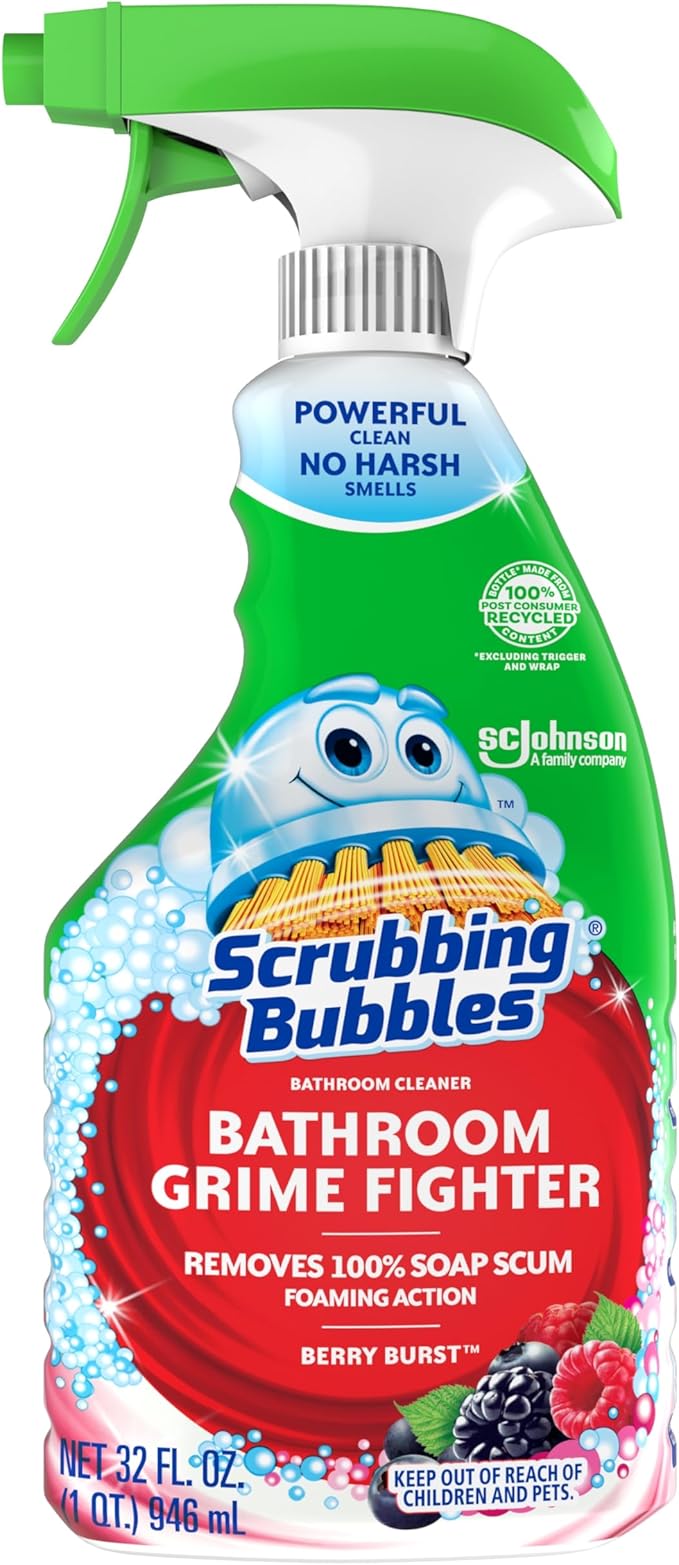 Scrubbing Bubbles Bathroom and Shower Cleaner Spray, Foaming Action Bathroom Grime Fighter Removing Soap Scum, Berry Burst Scent, 32oz