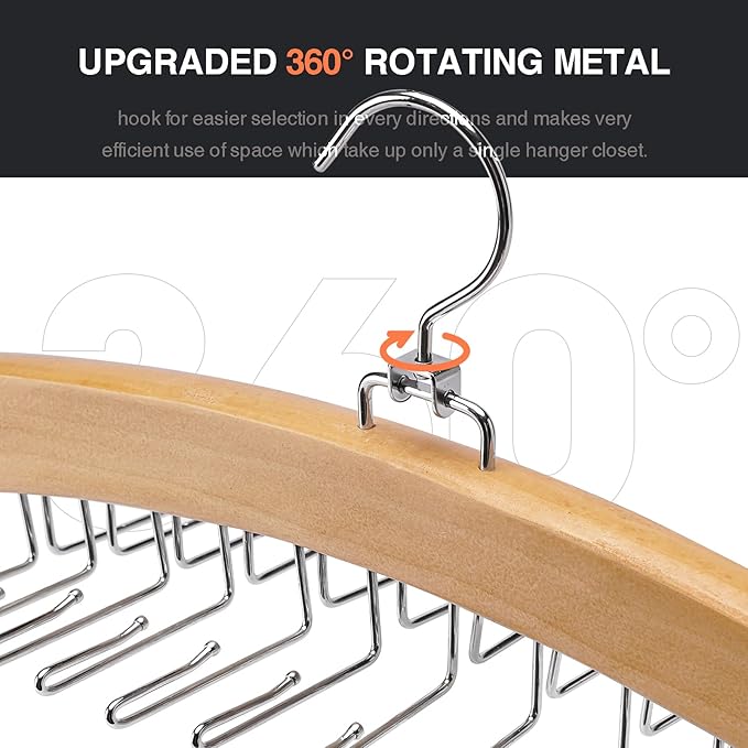 Tie Hanger 2 PCS 24 Hooks Tie Racks for Men Closet, Tie Rack with Upgraded 360°Rotating,Tie Hangers for Men,Tank Top Hanger,Neck Tie Organizer,Belts Scarves Accessories for Bras,Tank Tops