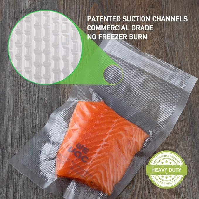 Wevac 8” x 12” 200 Count Food Vacuum Sealer Bags Keeper, PreCut Quart, Ideal for Food Saver, BPA Free, Commercial Grade, Great for storage, meal prep and Sous Vide