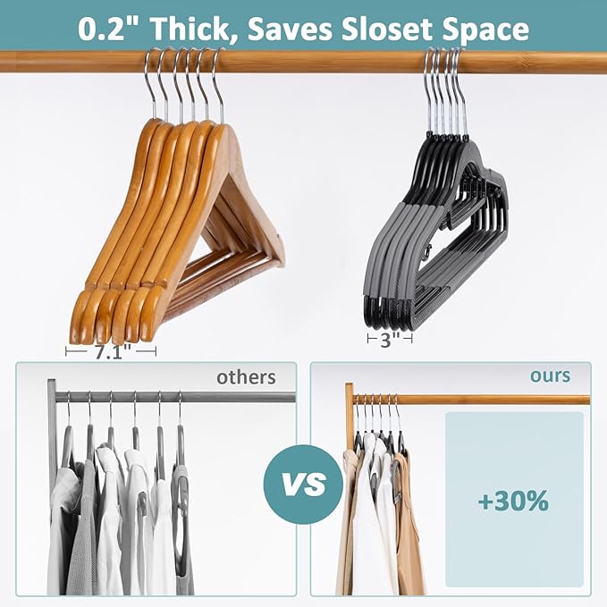Tonswachic Heavy Duty Plastic Hangers 50 Pack, Space Saving Clothes Hangers, Non-Slip, 0.2 Inches Slim, 360° Swivel Silver Hook for Shirts, Sweaters & Pants, Black and Dark Gray