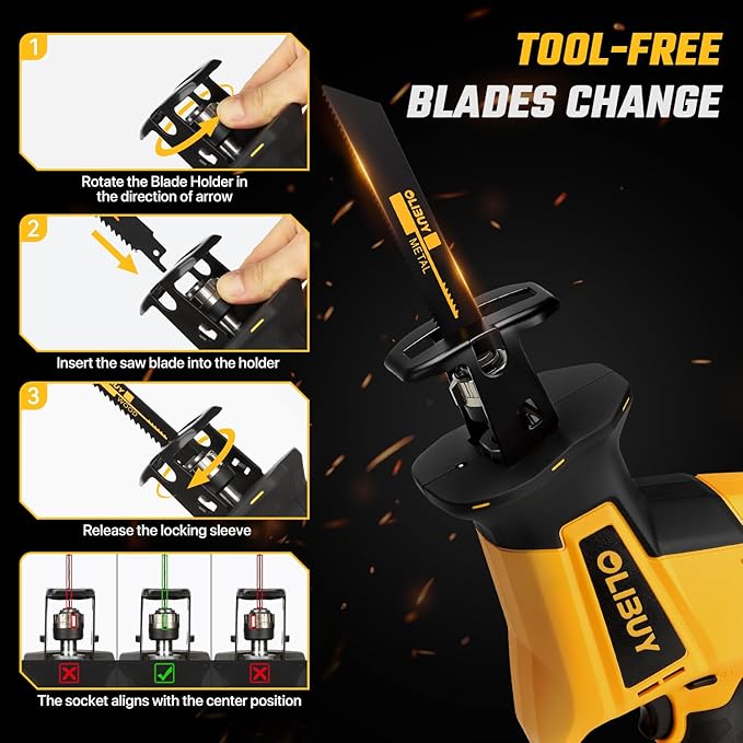 Reciprocating Saw for Dw 20V Battery,【Battery Not Included】,Cordless Sawzall with 8 Blades,0-3000SPM Variable Speed, Cordless Reciprocating Saws for Wood/Metal/PVC Cutting