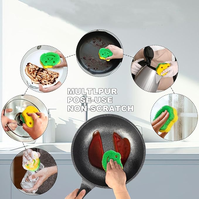SmilePowo 5 Pack Frog Dual-Sided Multi-Functional Scrub Sponge, Dual-Sided Temperature Controlled Kitchen Sponge for Dishes,Furniture,Scrub Sponges Household Cleaning Pads Bathroom Wall Cleaner
