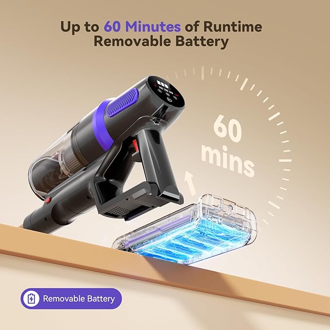 TechRise Cordless Vacuum Cleaner for Home, Powerful Suction Stick Vacuum with Tangle-Free Brush, Up to 60 Min Runtime, 8-in-1 Versatile & Self-Standing for Hardwood Floors, Carpets, Pet Hair