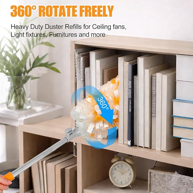 Gelibo 6ft Extendable Duster Handle with 5 Refills,Compatible with Swiffer,360°Rotating Ceiling Fan Dusters with Lock, Heavy Duty Microfiber Dusting Pads for Home Cleaning,Blinds,Hard-to-Reach Areas