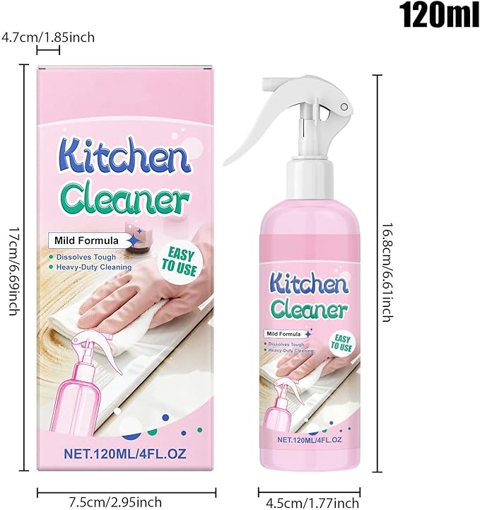 Kitchen Cleaner Spray, No-Scrub Cleaning Power, 7.5x4.7x17cm, Dirt Clean Spray, All Purpose Stain Removal, Efficient Grime Elimination, For Counter Cabinet Barbeque