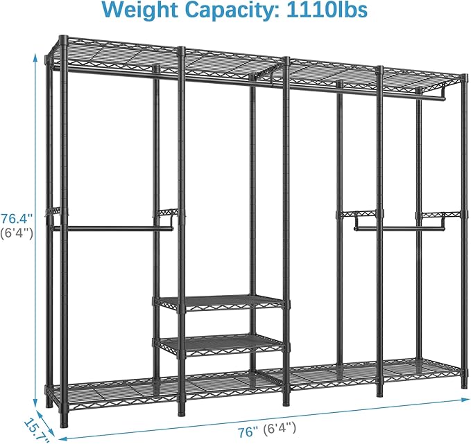 VIPEK V40C Covered Clothes Rack Heavy Duty Clothing Rack with Cover, Custom Freestanding Closet Portable Wardrobe Closet for Bedroom, Large Black Coset Rack with Grey Upgarded Polyester Cover