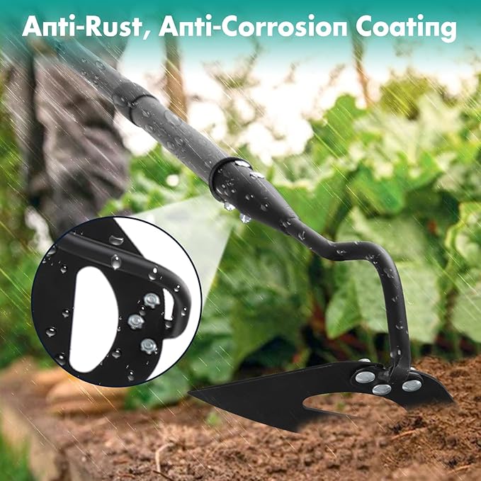 Hoe Garden Tool, 69 Inch Hardened Hollow Eye Hoes for Weeing, Heavy Duty Weeding Tool with Splicing Adjustable Long Handle, Rustproof Metal Gardening Tools for Garden Flower Beds