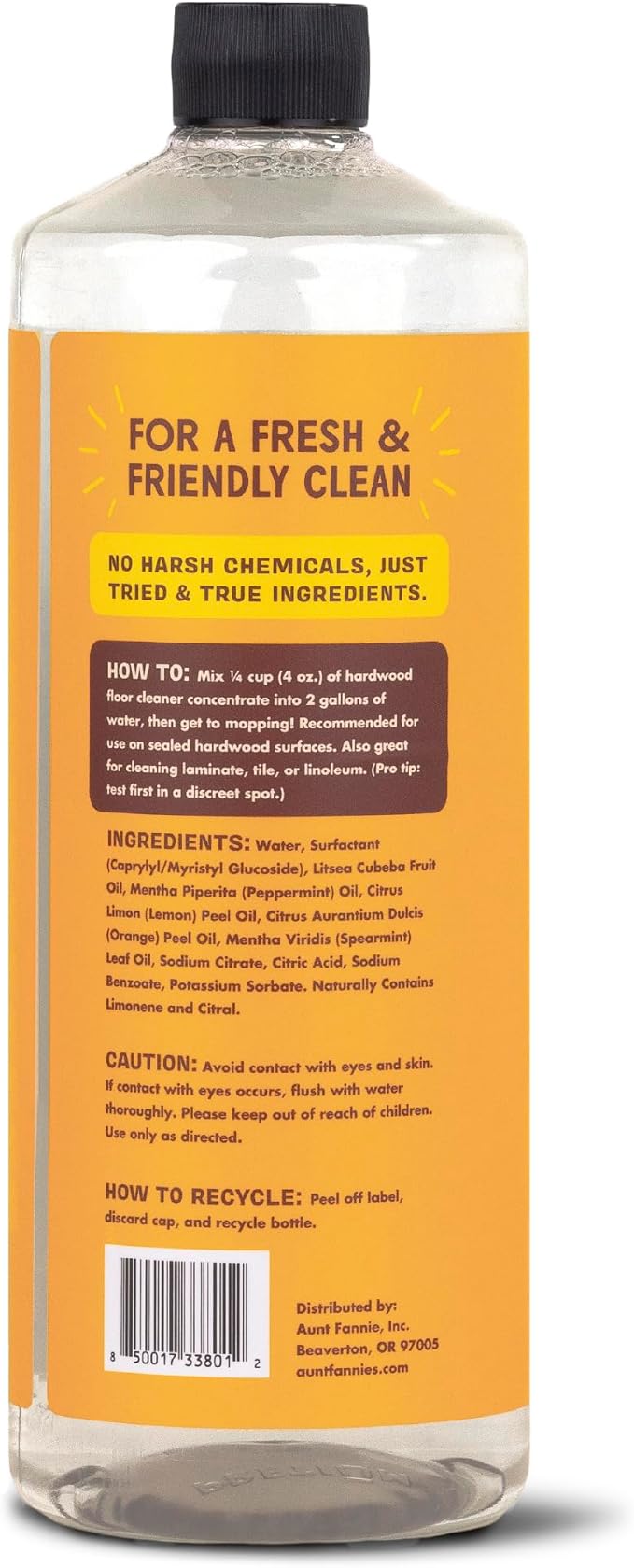 Aunt Fannie's Ultra Concentrated Hardwood Floor Cleaner, Vinegar-Free Plant Based Solution for Mopping, Bright Lemon Scent, 32 oz. (Pack of 6)