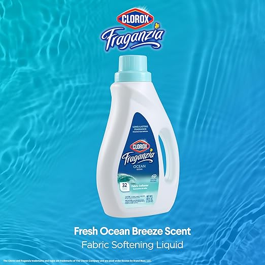 Clorox Fraganzia Liquid Laundry Fabric Softener, Ocean Scent - Laundry Odor Eliminator, Wrinkle Reducer and Static Reducer, 40 Fl Oz