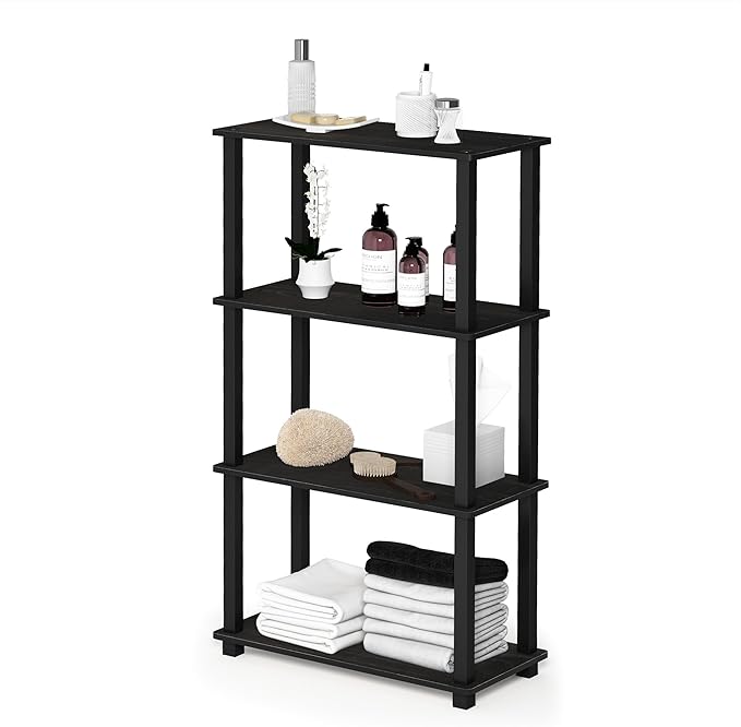 Furinno TURN-S-TUBE Storage Shelves, 4-Tier Book Shelf, Corner Shelf, Toolless Open Shelves, for Organization and Storage, Living Room, Garage, Home Office, Espresso