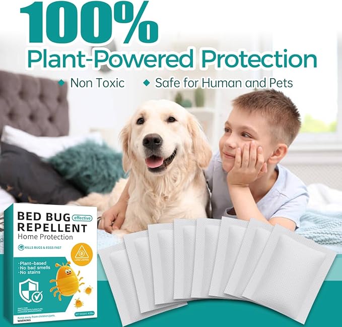 8 Pack Bed Bug Repellent, Natural Citronella & Lemongrass Plant-Based Formula, Deter Bed Bugs Eggs, Lasting Protection 2 Months for Mattress Furniture Luggage, Non-Toxic Family Safe