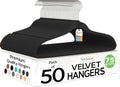 Techzoo 50 Pack New Premium Quality Velvet Hangers Ultra Thin Non Slip Adult Felt Space Saving Hangers for Closet Heavy Duty Coat Pants Jackets Dress Hangers 360° Swivel Hook Hold Upto 10 lbs Black