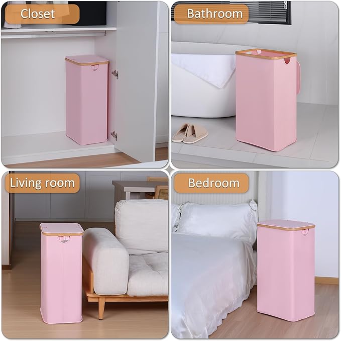 iEGrow Laundry Hamper with Lid, 110L Large Laundry Basket with Handle and Lid, Collapsible Clothes Basket Organizer with Removable Inner Bag for Clothes Toys Towels,Pink
