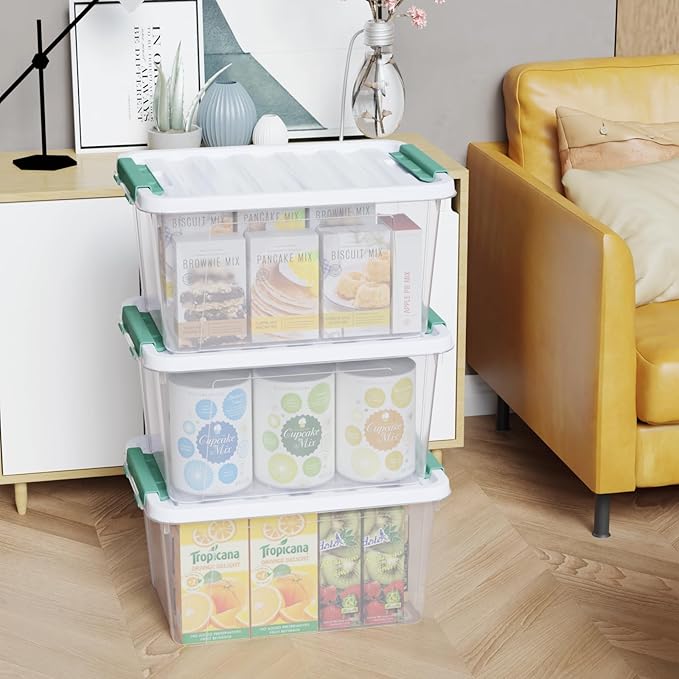 6-Pack 20 Quart Plastic Storage Latch Box with Lid, Clear Stackable Storage Container Bins