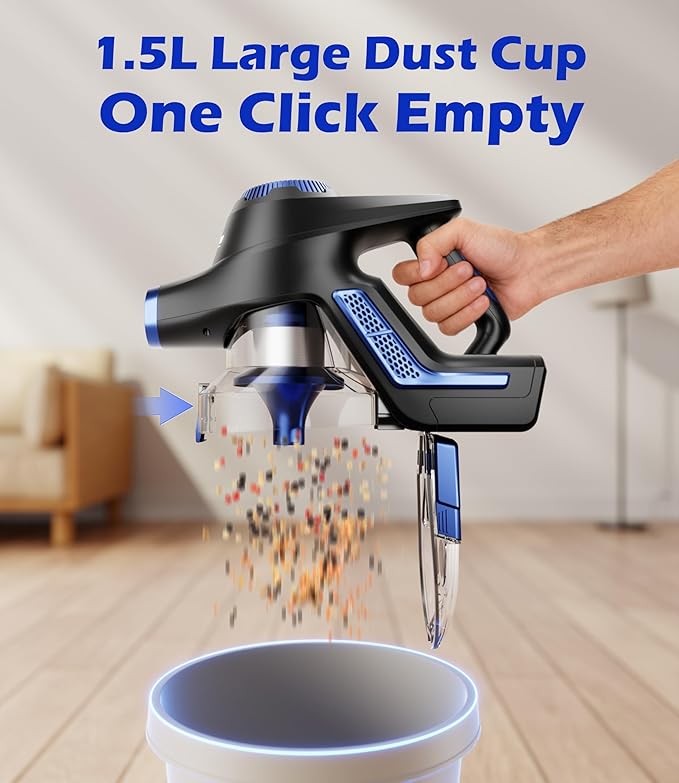 Nvriow Cordless Vacuum Cleaner for Home, 45Kpa Stick Vacuum, Max 80mins Runtime, 1.5L Dust Cup, Rechargeable Lightweight Handheld Vacuum for Carpet/Hardwood Floor/Pet Hair/Car (Navy Blue)