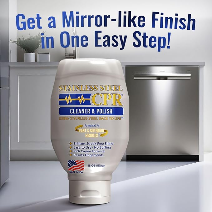Stainless Steel CPR 18oz- 2-in-1 Kitchen Stainless Steel Cleaner and Polish for Appliances- Cleaner Removes Fingerprints, Water Marks and Grease. Refrigerator Cleaners, Stoves, & Dishwashers