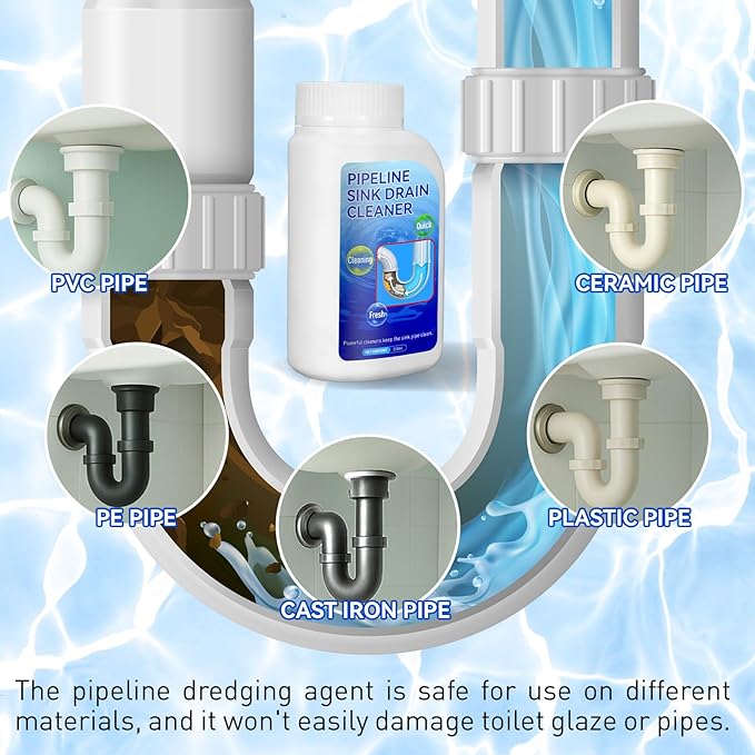 Pipeline Dredging Agent Sink Drain Cleaner - Powerful Quick Cleaning Drain Toilet Cleaner Tool, Unclog Toilet Clog And Kitchen Sink Pipe Unblocker Powder (2pc)