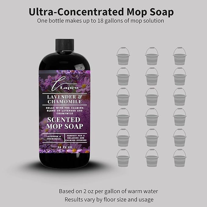 Lapew Lavender Chamomile Scented Mop Soap - Luxury Floor Cleaner Concentrate for Mopping Tile, Laminate, Vinyl & Hardwood | Streak-Free, Low-Foam | 36 oz