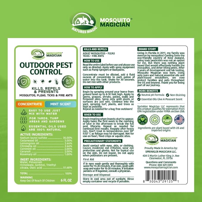 Mosquito Magician Indoor and Outdoor Spray - Use for Carpet, Furniture, Bedding, Couches & Pets – Plant-Sourced with Essential Oil – Mint, 32 OZ