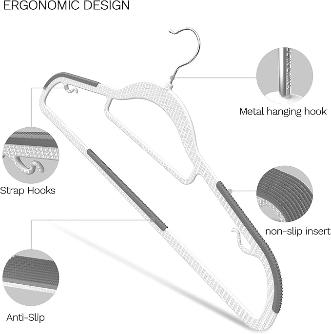20 Pack Heavy Duty Plastic Hangers, Non Slip Clothes Hangers with Rubber Pads and 360° Hook - Thin Space Saving Hanger, Closet Organizer for Shirt, Pants, Suit, Skirt,Coat - Gray