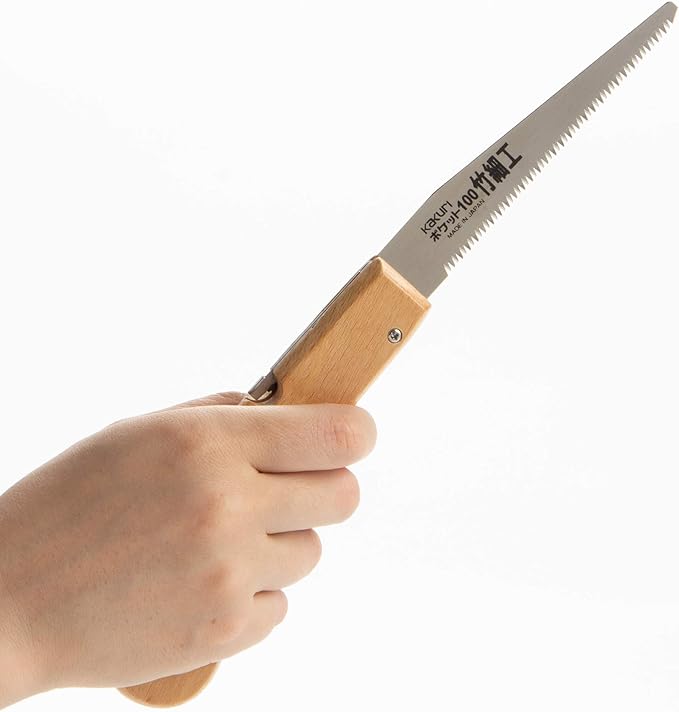 KAKURI Bamboo Saw Folding 4" for Bamboo Cutting, Japanese Pull Saw Razor Sharp Japanese Steel Blade, Mini Pocket Hand Saw for Bamboo Crafts, Hobby, Foldable Wood Handle, Made in JAPAN