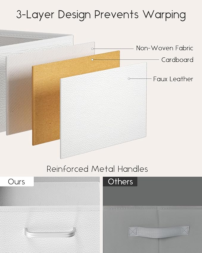 Homsorout Stackable Storage Drawers - 2 Tier Closet Drawers, Closet Organizer with Metal Handles, Night Stand with Collapsible Bins, Fabric Dresser for Bedroom, Dorm, Office, White, 2 Pack