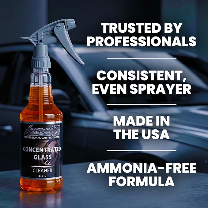 LANE'S Concentrated Auto Glass Cleaner | Tint-Safe Car Windshield, Window Cleaner | Removes Automotive Smoke Film, Fingerprints, & Smudges | Streak-Free, Safe for All Glasses | 16oz, 2 Pack