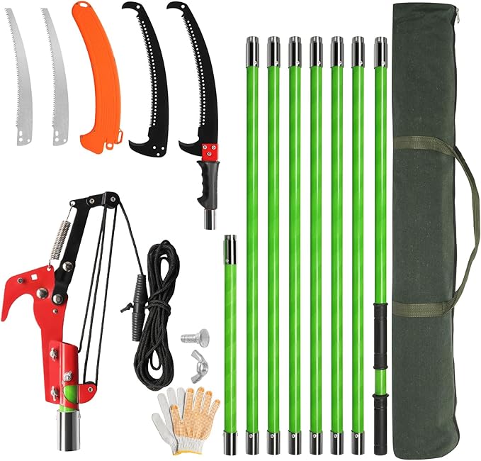 Manual Pole Saw for Tree Trimming, Extendable Tree Pruner (Green, 26ft)