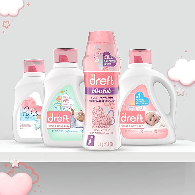 Dreft Blissfuls In-Wash Laundry Scent Booster Beads, Baby Fresh Scent, 18.2 oz (Pack of 2)