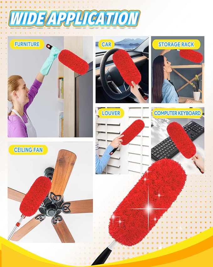 KEEPOW 4 Pack Microfiber Heavy Duty Reusable Duster Refills Compatible with OXO Duster, Microfiber Dusters for Cleaning Compatible with OXO Microfiber Duster for Ceiling(Handle is Not Included)