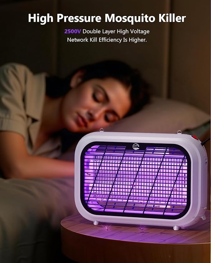 Indoor Electric Bug Zapper, Powerful Fly Zapper with Double-Layer High-Voltage Grid, All-Round Mosquito Catcher for Fly, Mosquito, Moth, Gnat, Trap, Removable Tray & 2 Replace Light Tube
