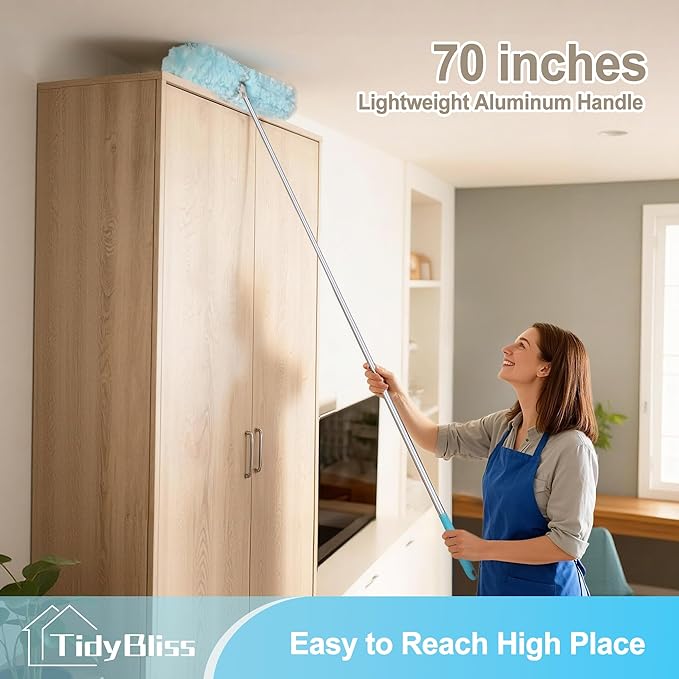 6 ft Extendable Dusters for Cleaning Compatible with Swiffer, Super Long Handle Dusting Wand Kit with 10 Refills, 360 Degree Heavy Duty Microfibers Dust Removing Tool for Ceiling Fan Wall