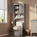 Gizoon Over The Toilet Storage Cabinet with Adjustable Shelf and Double Doors, Bathroom Space Saver Organizer Above Toilet with Open Shelf, Taller Wooden Free Standing Toilet Rack -Grey