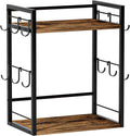 Dorhors 2 Tier Coffee Bar Accessories and Organizer,Multi-functional Mug Holder with 12 Hooks,Wood Coffee Station Organizer,Kitchen Countertop Shelf (Rustic Brown)