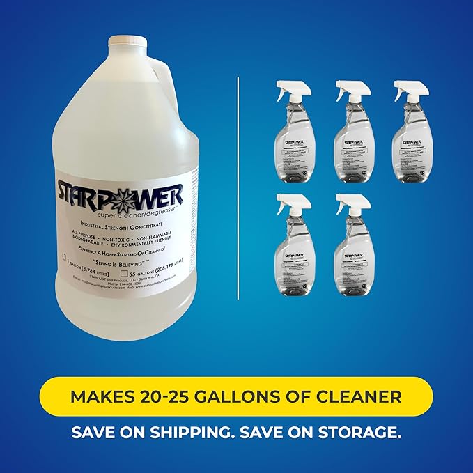 STARPOWER SUPER CLEANER/DEGREASER Concentrate - Heavy Duty Multi Surface Grease, Oil, Grime Remover, 1 Gallon, Case of 4