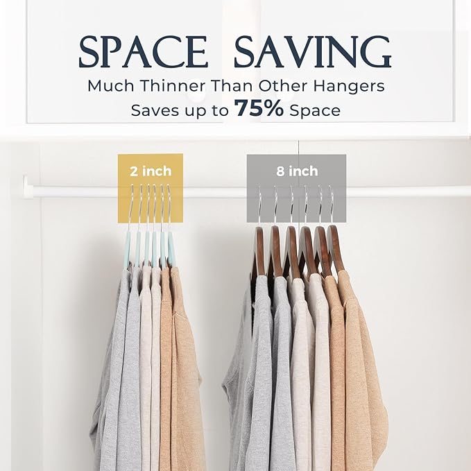HOUSE DAY Sky Blue Velvet Hangers 60 Pack, Non Slip Clothes Felt Hanger Heavy Duty for Coat, Premium Slim Space Saving Suit Hangers for Closet Organizer, 360° Rotating Silver Hook