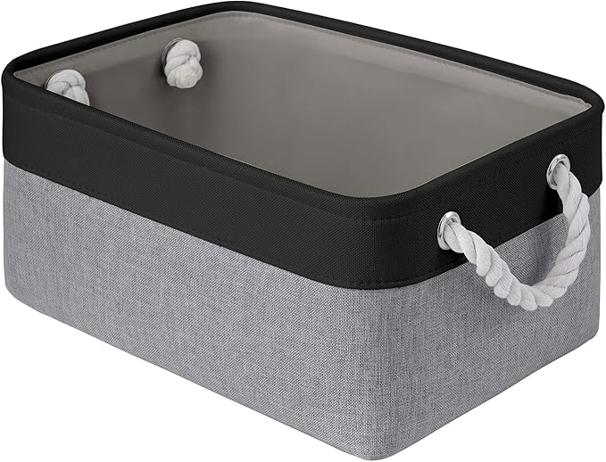 Storage Baskets for Shelves 13.8x9.8x6.7 Inch-Foldable Fabric Organizing Storage Bins with Handles, Closet & Bathroom Organizer, Home Storage for Kitchen, Office (1-Pack, Black&Gray)