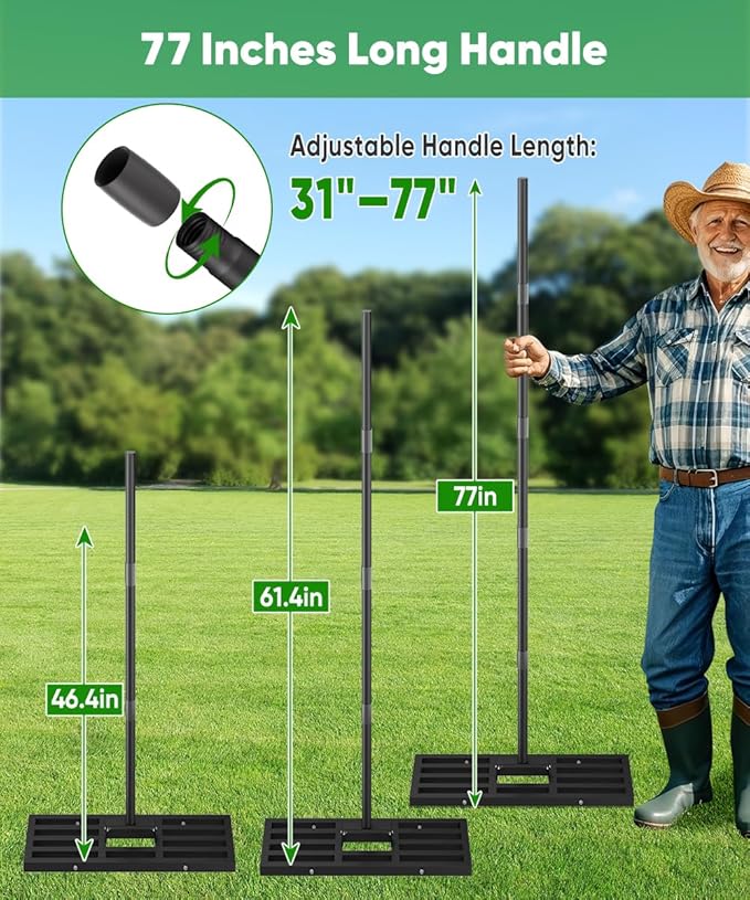 36x10 inch Lawn Leveling Rake, Upgraded Lawn Leveler Tool Heavy Duty Reinforced Connection, Garden Rake with Adjustable Long Handle, Ground Leveler for Yard Smoothing Soil Grass Dirt Sand