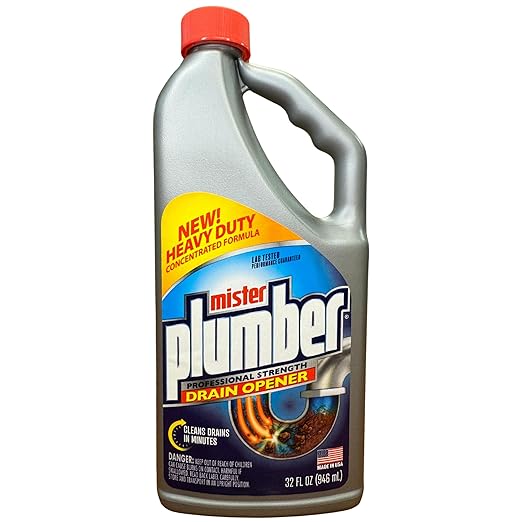 Mister Plumber Professional Formula Drain Opener, 32 Fl Oz "No-Glug" Easy-Pour Bottle, 3-Pack