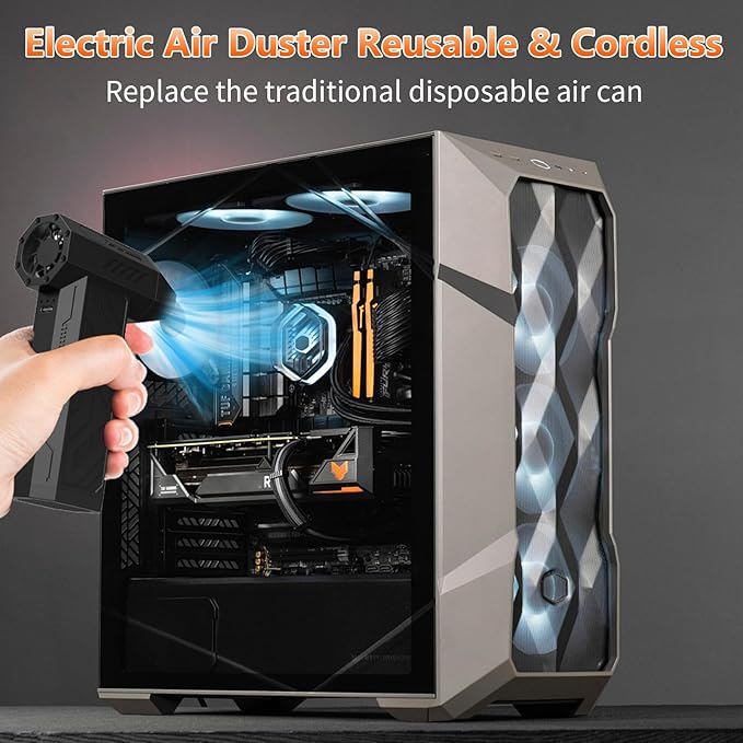Electric Air Duster 4 Gear Adjustable 130000RPM Super Power Cordless Compressed Air Duster Rechargeable Brushless Blower 4 Nozzles 10 Brushes for Computer, Keyboards, Home, Cars and Outdoor