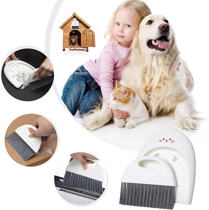 Mini Dustpan and Brush Set, Small Handheld Dust Pan with Clean Broom for Home, Kitchen, Desktop, Sofa, Keyboard, Table and Pet Cages(Cute Animal)