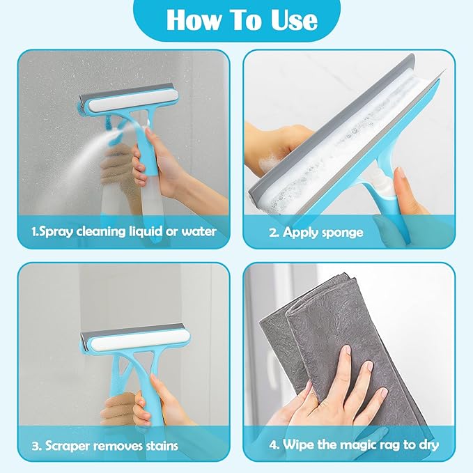 XANGNIER Window Cleaner Tool Kit,2026 3 in 1 Window Cleaning Scraper with Spray,Thickened Magic Cleaning Cloth,Window Scrubber Cleaning Squeegee for Glass,Mirror,Shower Doors,Car Windshields(Blue)