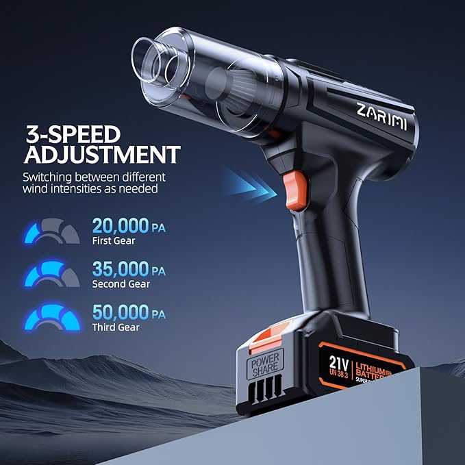 Handheld Cordless Vacuum Cleaner - 50000Pa High-Power Brushless Motor, Rechargeable Car Vacuum with 2 Batteries & Charger, 6-in-1 Portable Vacuum Cleaners for Home, Pet Hair, Keyboard, Black